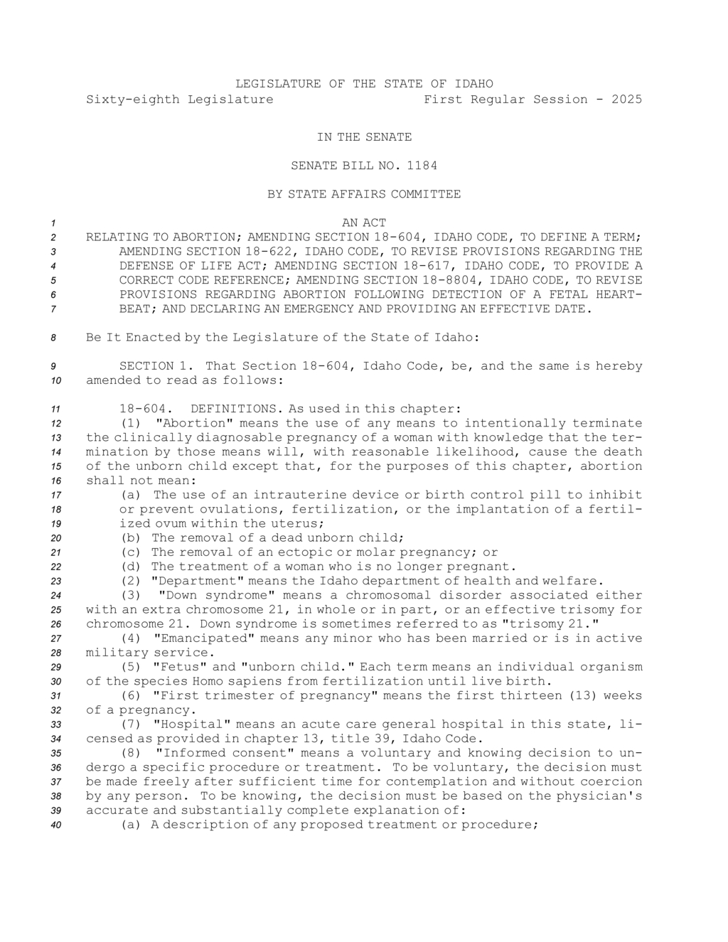 Idaho amends abortion laws defining fetal anomalies and medical emergencies