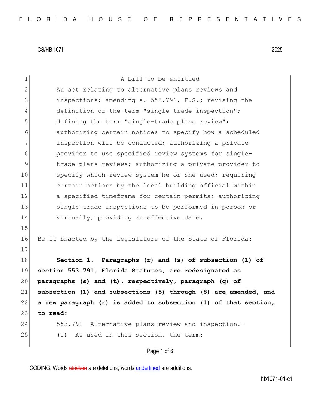 Florida House approves regulations for private construction inspections effective July 2025