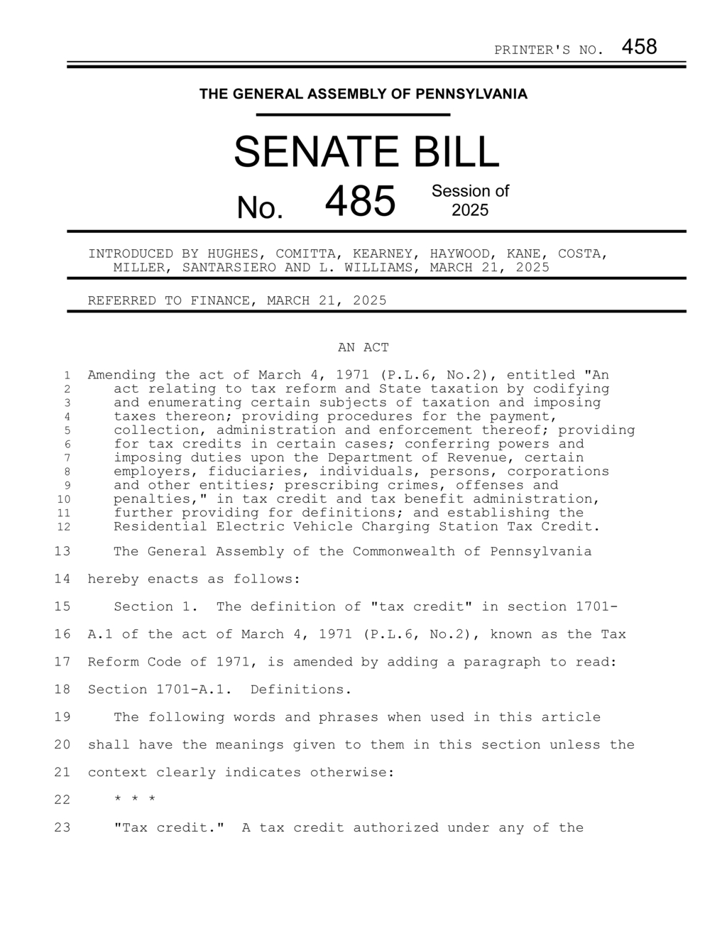 Pennsylvania lawmakers introduce bill for Residential Electric Vehicle Charging Tax Credit