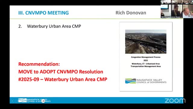 Votes at a glance: NVCOG endorses congestion‑management plan, adopts Title VI and public‑participation updates, and approves land‑banking and lease actions