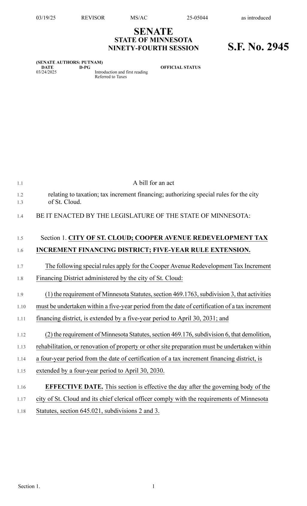 Minnesota legislature extends tax increment financing deadlines for St. Cloud redevelopment