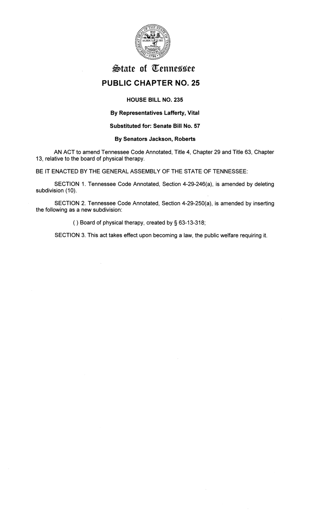 Tennessee legislature passes new physical therapy board creation bill