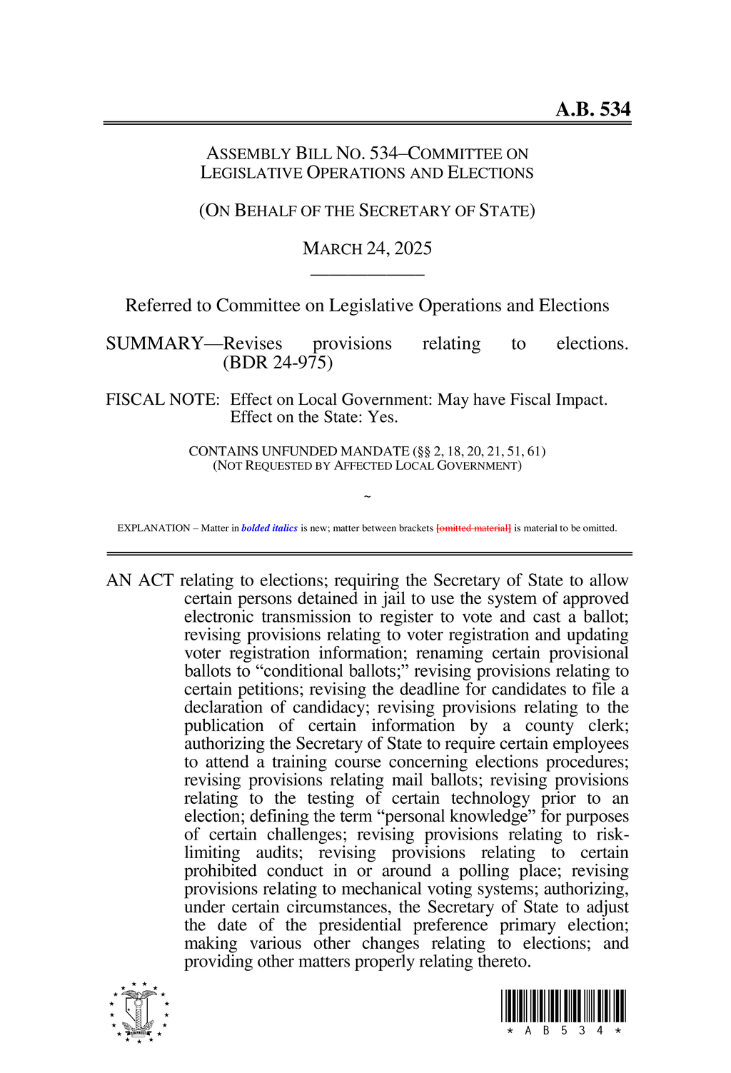 Nevada updates election voting system procedures and accuracy testing requirements