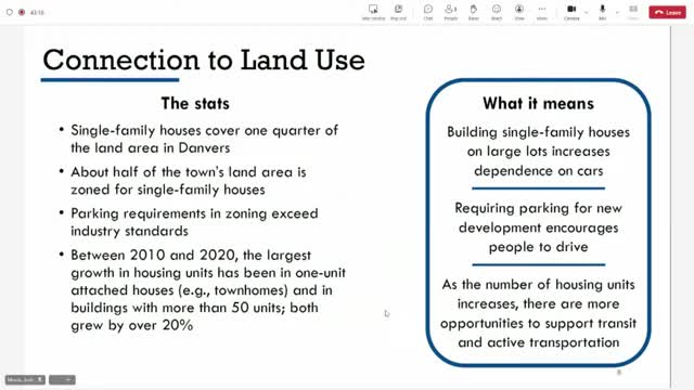 Danvers evaluates housing and transportation links to reduce car dependency