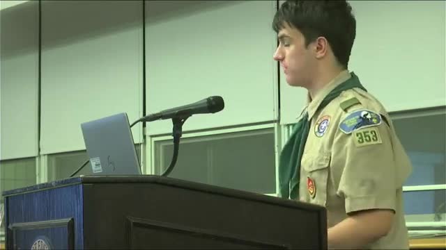 Paul Mangione presents Eastchester's Marble Schoolhouse restoration project to school board