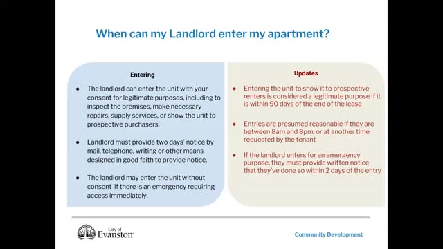 Evanston updates landlord tenant regulations on notice periods and eviction processes