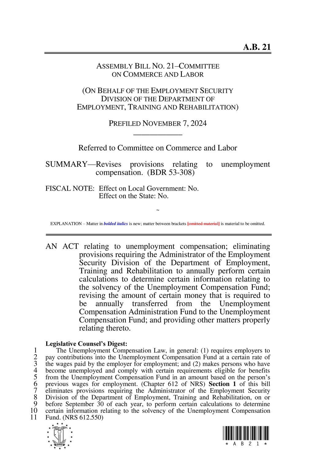 Nevada amends unemployment law to enhance job training and support small businesses