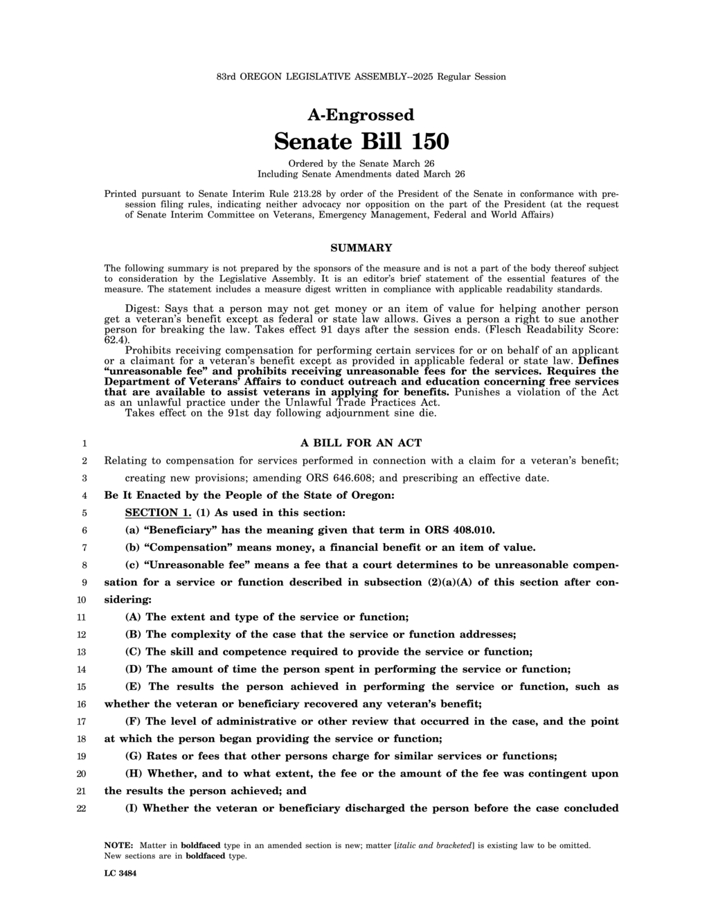 Oregon Legislature enacts SB 150 regulating unfair trade practices