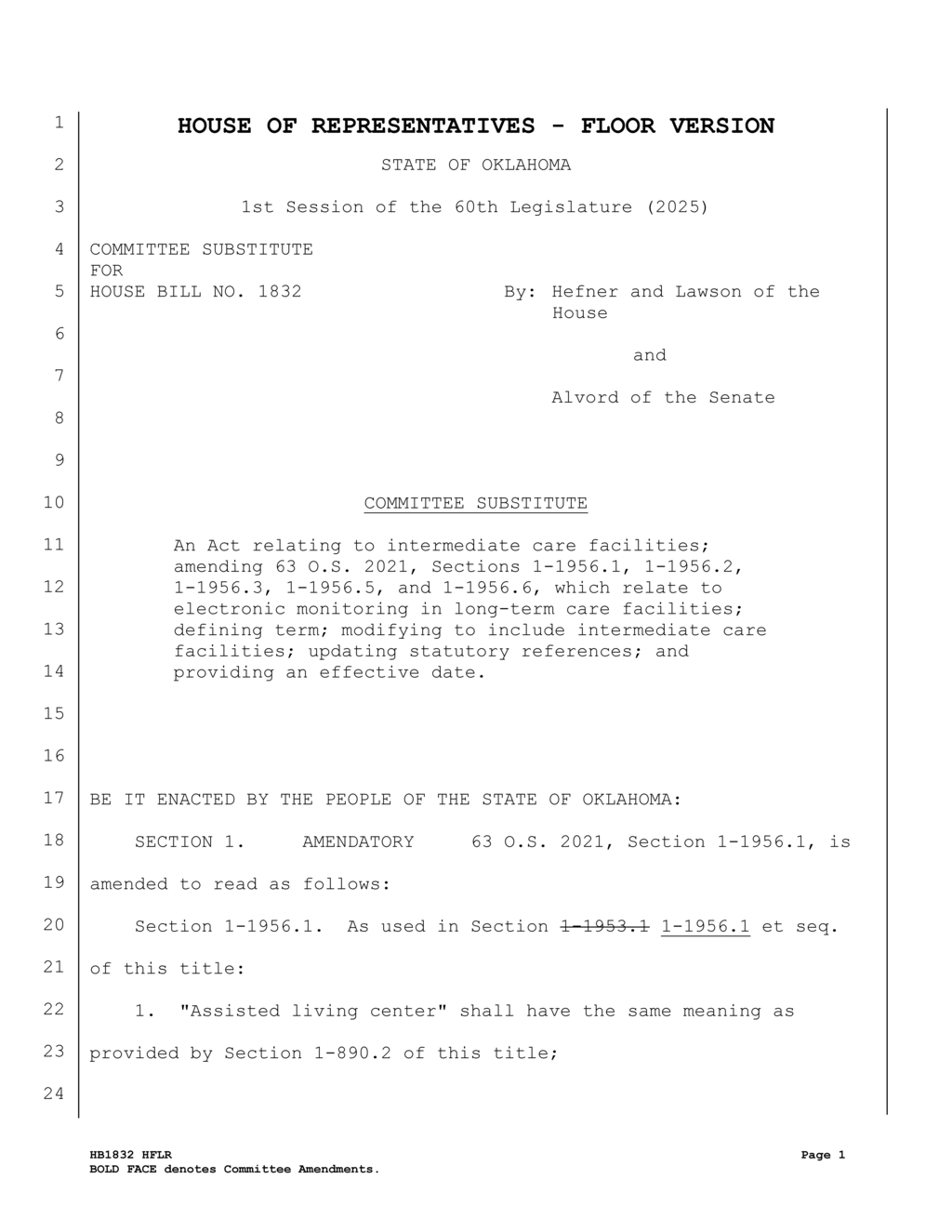 Oklahoma House amends electronic monitoring rules for nursing facilities