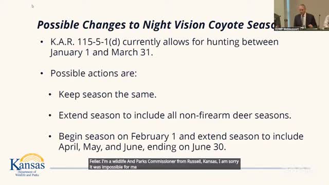 Warren G. Feller opposes night vision hunting season extension in Kansas