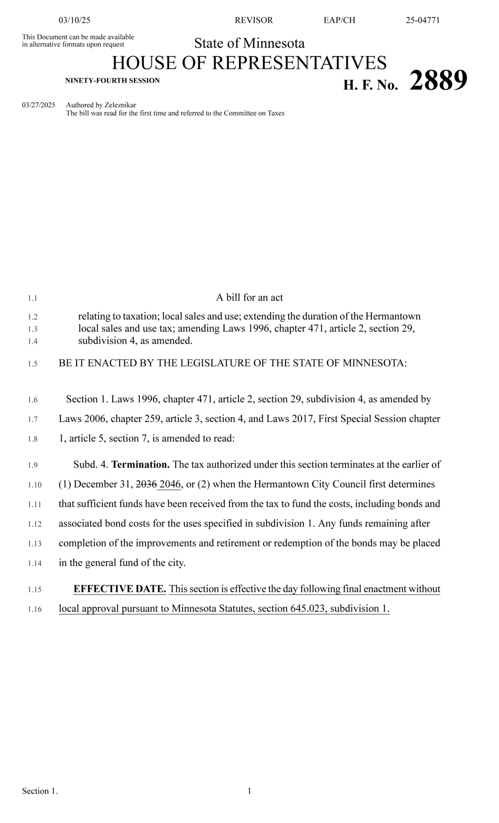 Minnesota legislature extends Hermantown local sales tax duration to 2046