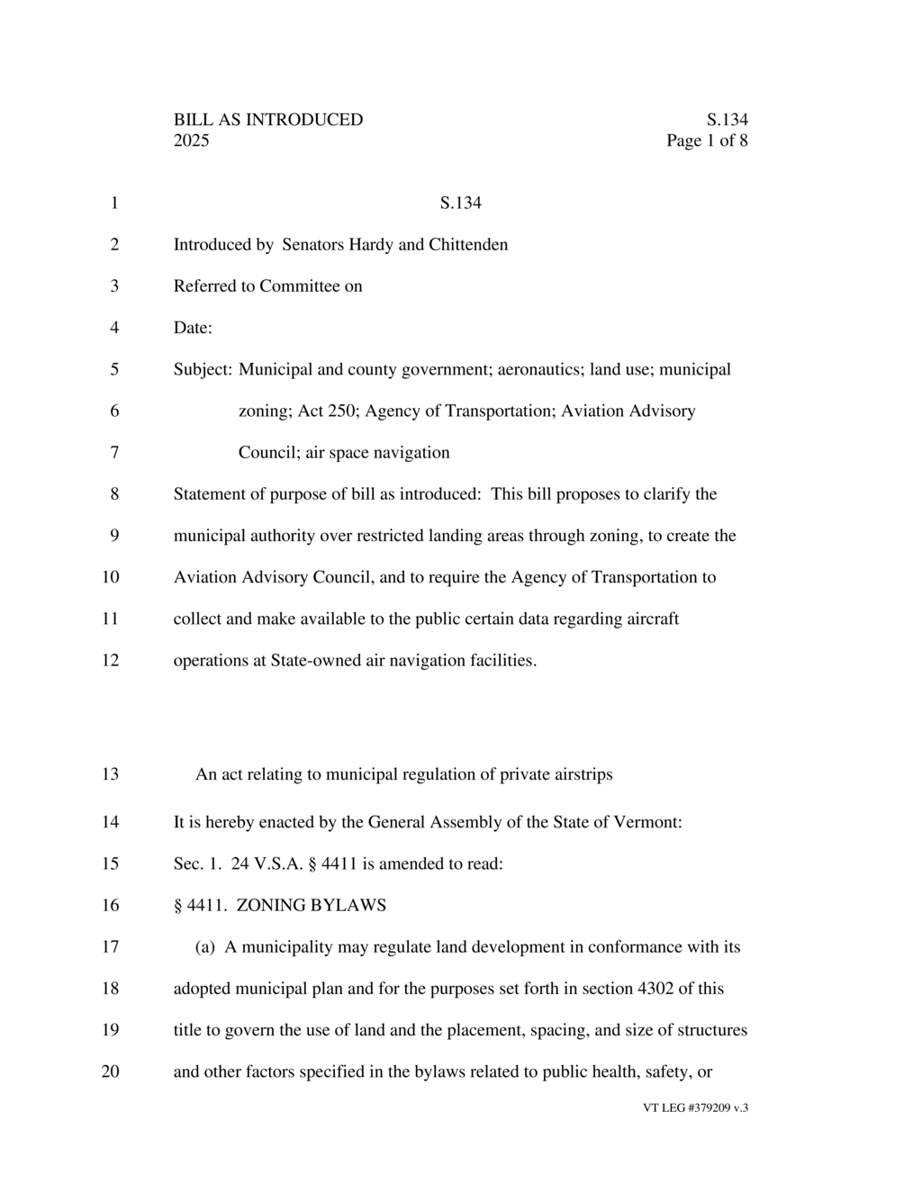 Senators Hardy and Chittenden introduce bill for Vermont's aviation zoning regulations