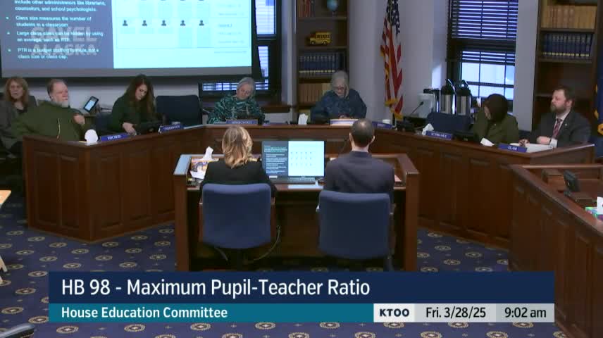 House Education Committee adopts substitute for HB 98 to set class-size maximums; debate centers on funding and metrics