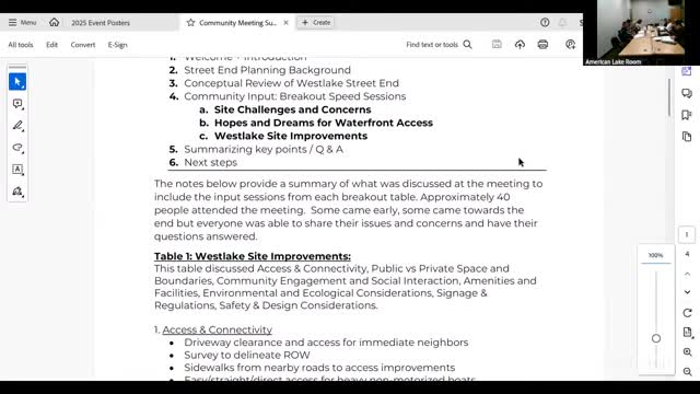 Community discusses Westlake waterfront access and improvements at city planning meeting