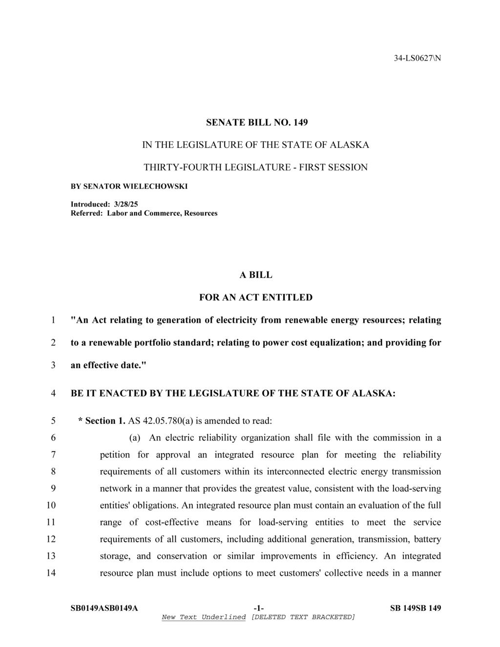 Legislature defines renewable energy standards and resources in SB 149