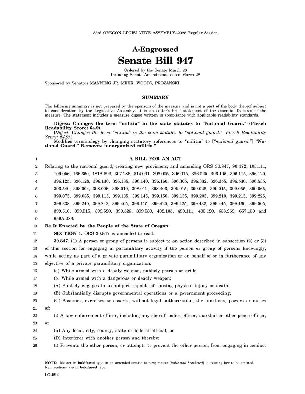 Oregon amends tax exemptions for National Guard and military reserve members