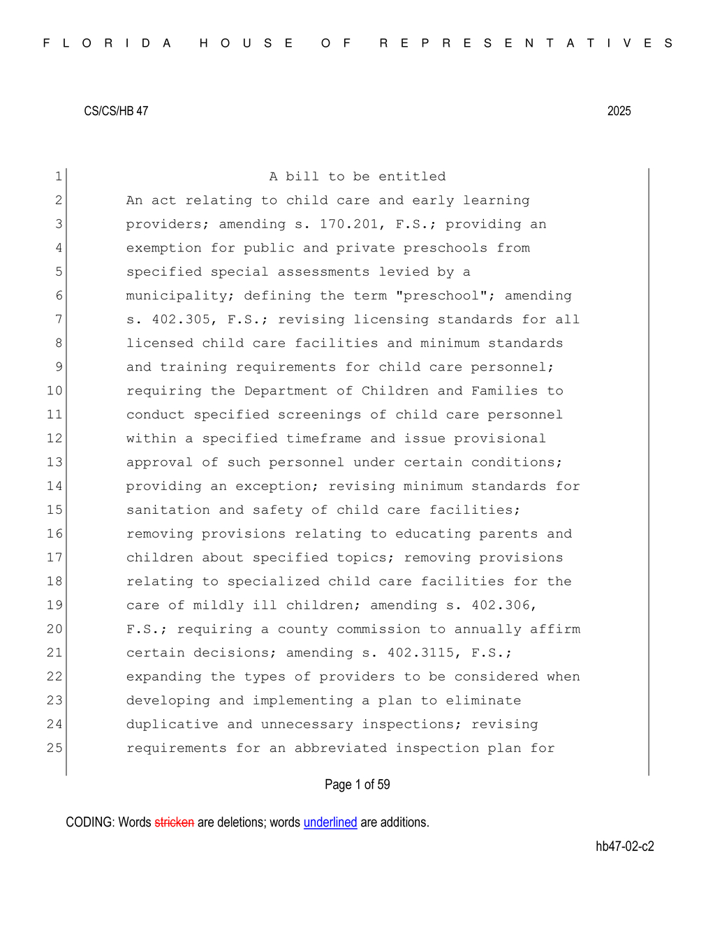 Florida House approves updated child care licensing and fee structure