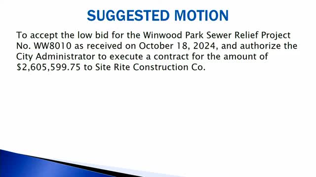 City Council approves Wynwood Park Sewer Relief Project contract with Sitebrite Construction