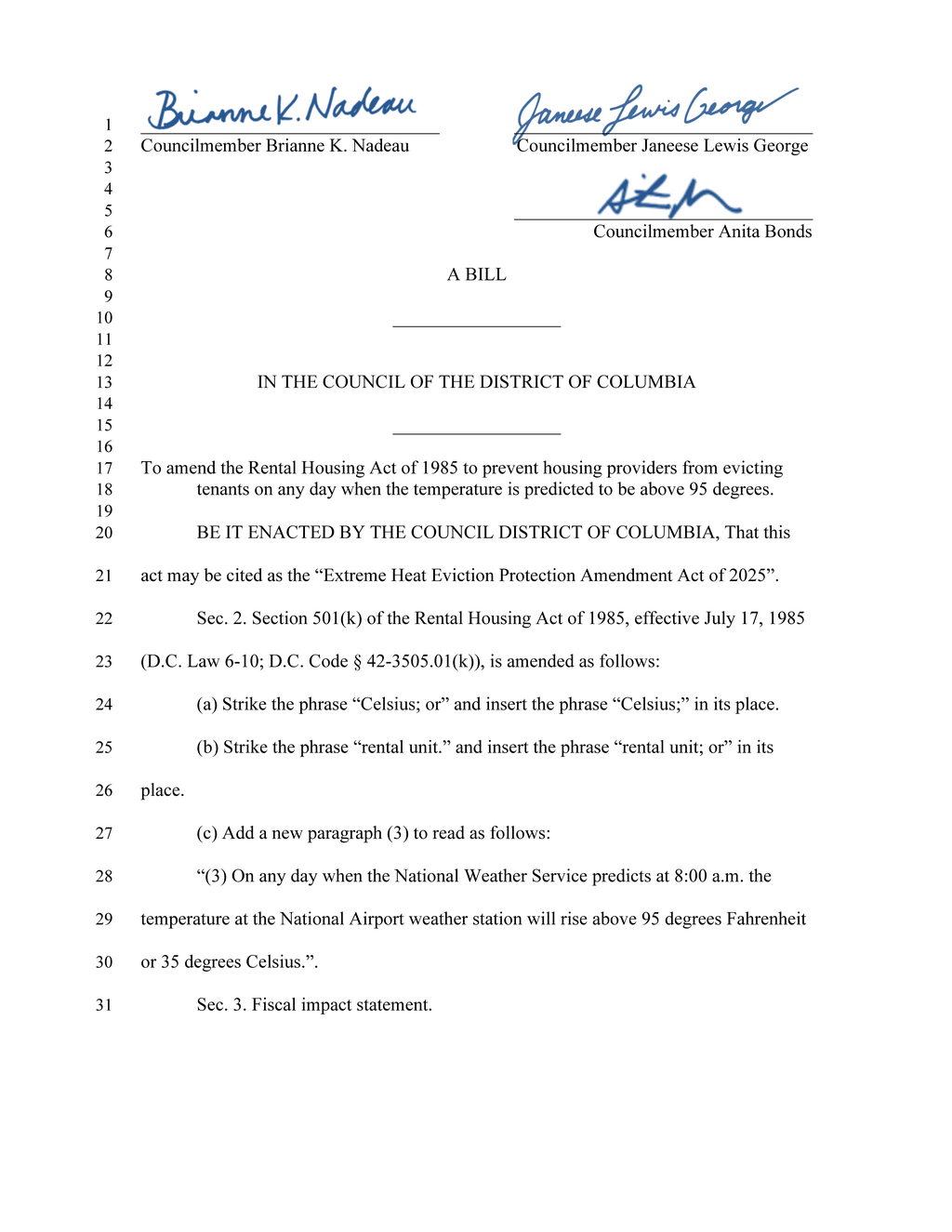 DC Councilmembers propose Extreme Heat Eviction Protection Amendment Act of 2025
