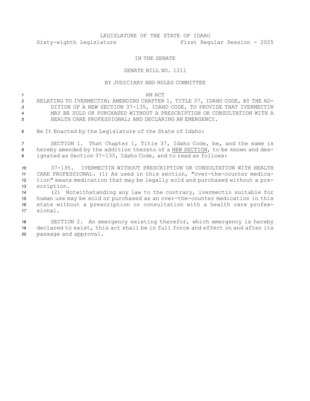 Idaho Senate passes bill allowing ivermectin sales without prescriptions