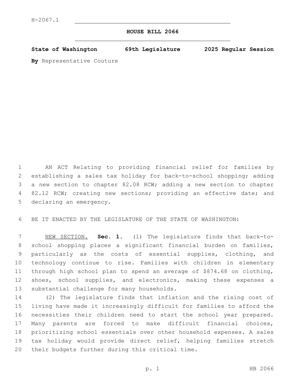 Washington Department to Implement Sales Tax Holiday for Clothing and School Supplies