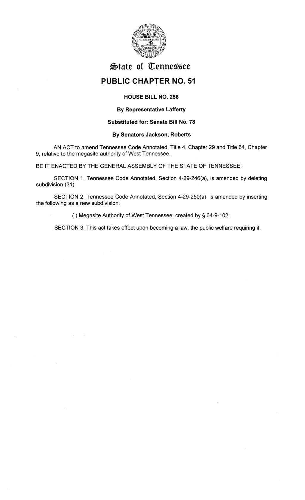 Tennessee General Assembly passes House Bill 256 to enhance West Tennessee megasite authority