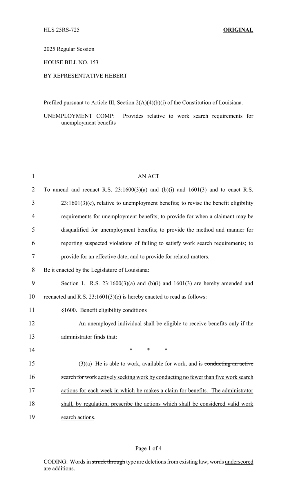 Louisiana proposes law to disqualify unemployment benefits for work search violations