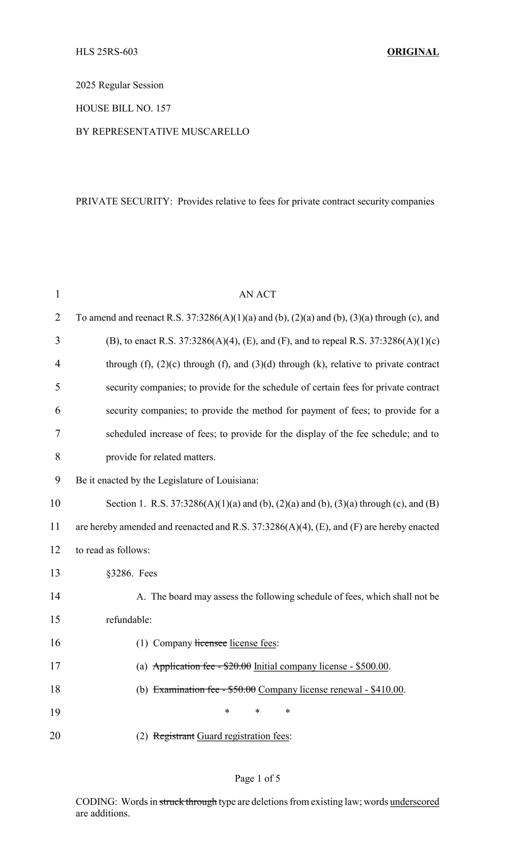 Louisiana proposes new fee structure for guard and instructor licenses