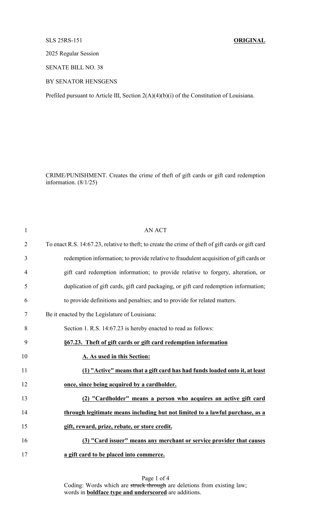 Louisiana proposes strict penalties for gift card fraud taking effect in 2025