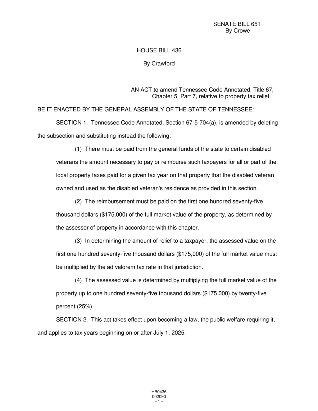 Tennessee General Assembly passes property tax relief for disabled veterans