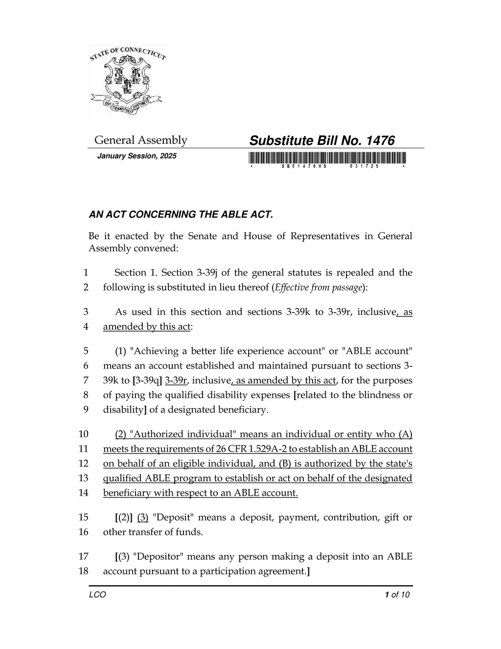 Connecticut establishes ABLE trust fund for disability expenses under Substitute Bill No. 1476