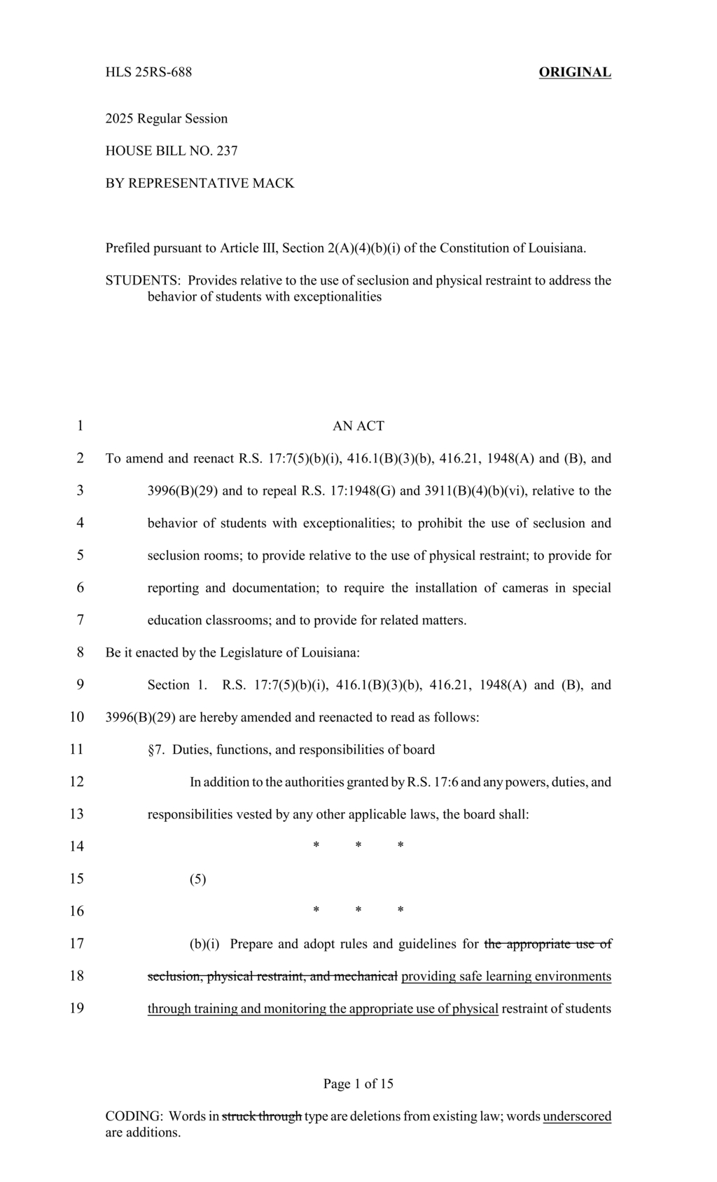Legislature establishes strict guidelines for school seclusion and restraint practices