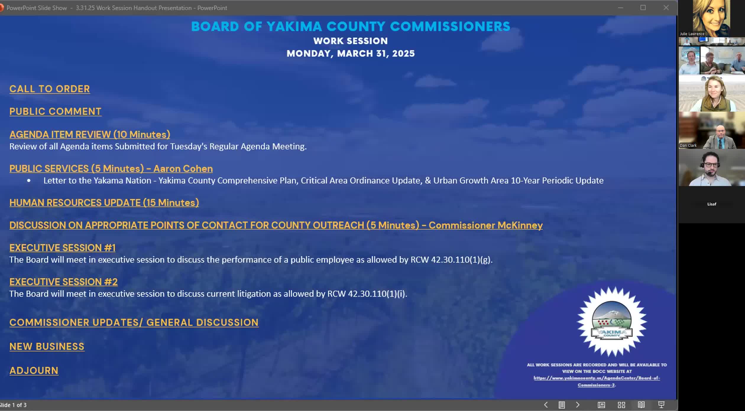 Yakima County Commissioners review resolutions and discuss government-to-government communications