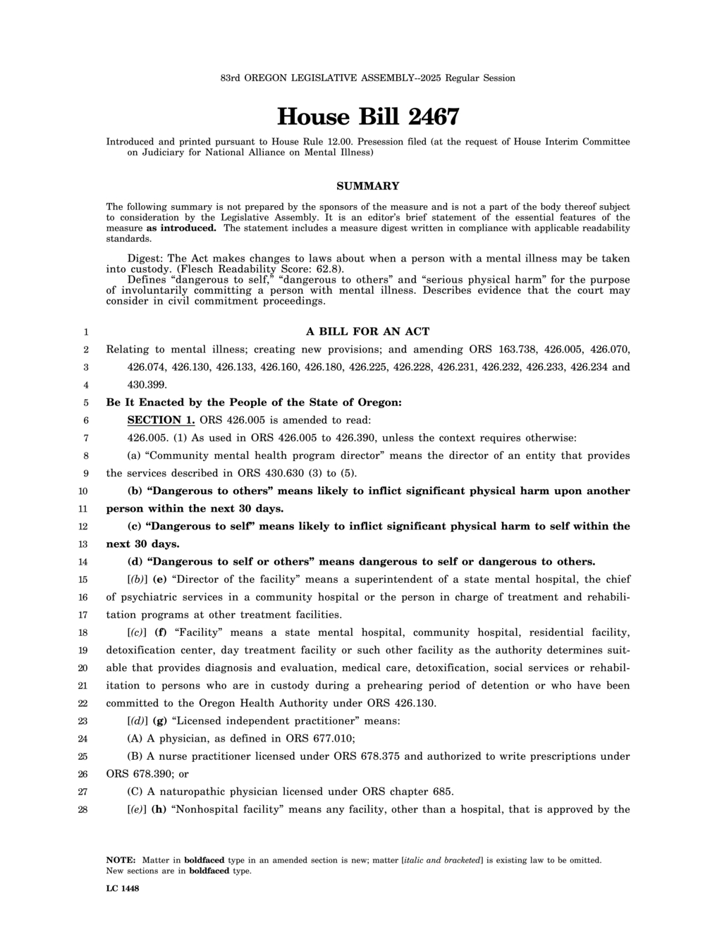 Oregon amends HB 2467 to enhance mental health transport procedures