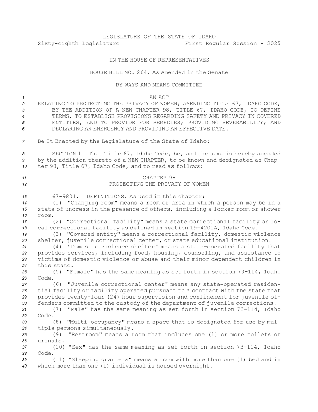 Idaho House passes Bill 264 to enhance women's privacy protections