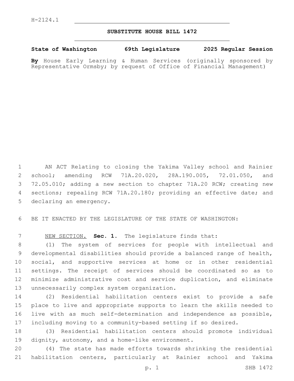 Washington establishes new guidelines for residential habilitation centers services