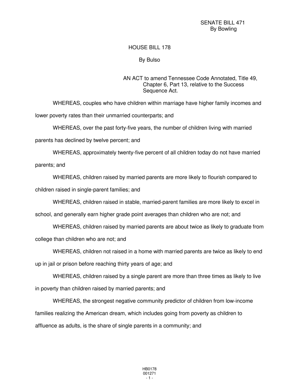 Tennessee General Assembly enacts Success Sequence Act for youth development