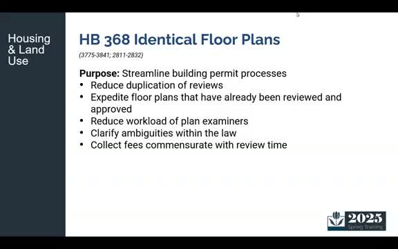 HB 368: Identical‑floor‑plan rule aims to speed permits, sets limits and penalties
