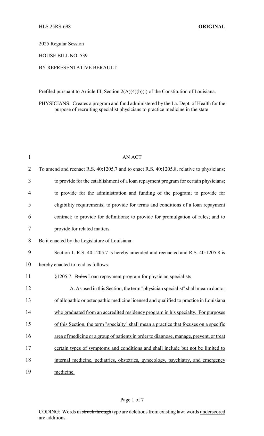 Louisiana establishes loan repayment program for physician specialists starting July 2025