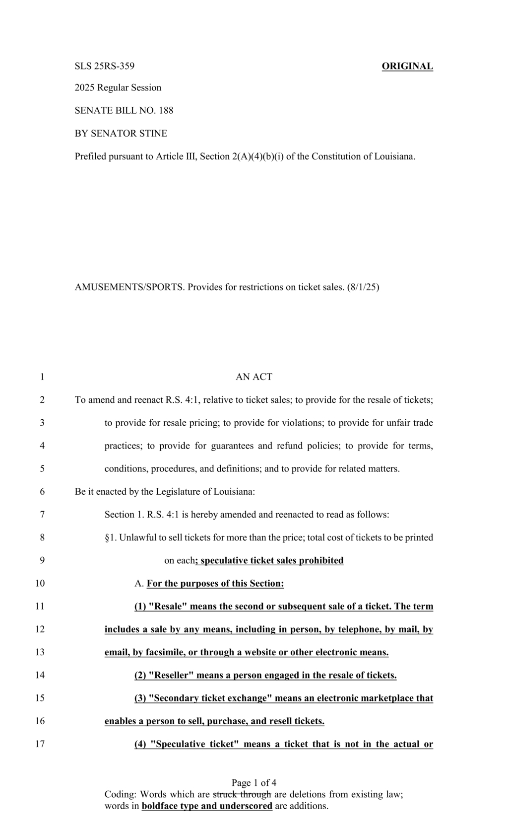 Legislature enacts ticket resale law limiting prices and establishing penalties