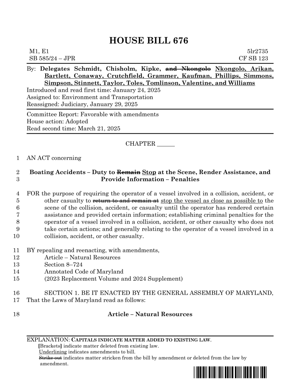 Maryland General Assembly passes boating accident duty to assist legislation