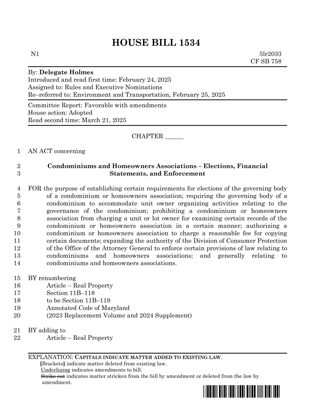 House Bill 1534 mandates independent elections for homeowners associations