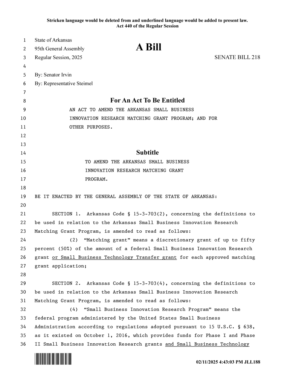 Arkansas submits matching grant proposal for Phase II federal research projects