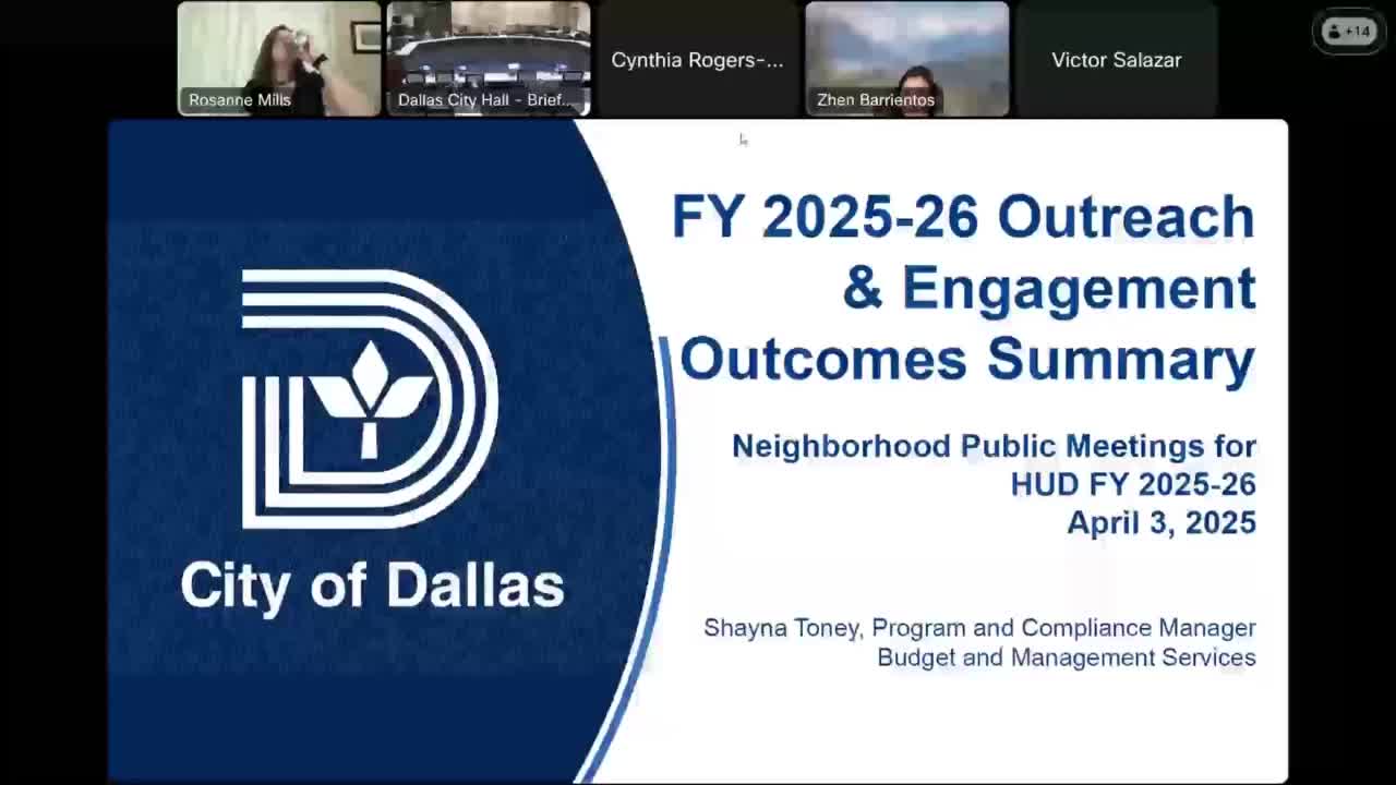 Staff reports increased outreach: neighborhood public meetings, survey responses rise for FY25-26 consolidated plan