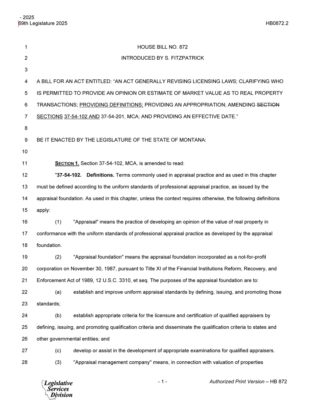 Montana Legislature updates real estate appraiser licensing regulations in HB 872