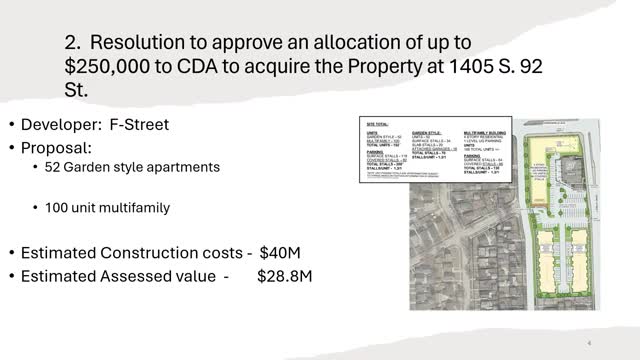 West Allis council approves $250,000 allocation to CDA for 1405 S. 90 Second St. acquisition; developer F Street proposes 100‑unit project