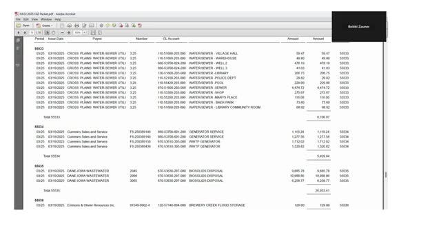 Committee flags unusual water/sewer charges; asks staff to check well energy and usage