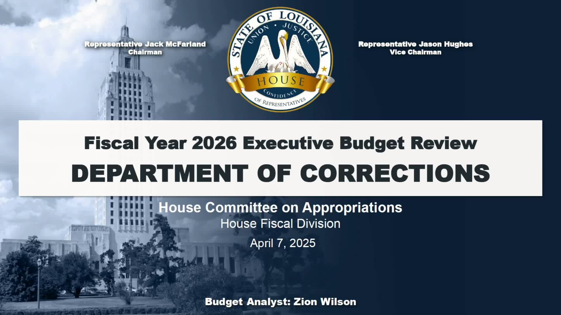 House Appropriations reviews Department of Corrections FY26 budget, highlights staffing and one‑time cuts