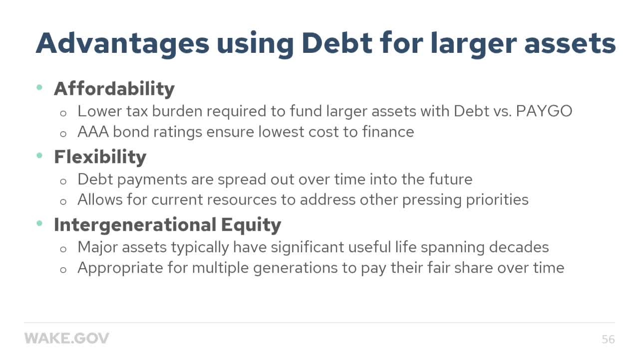 Wake County maintains AAA bond ratings and explores debt financing for capital projects