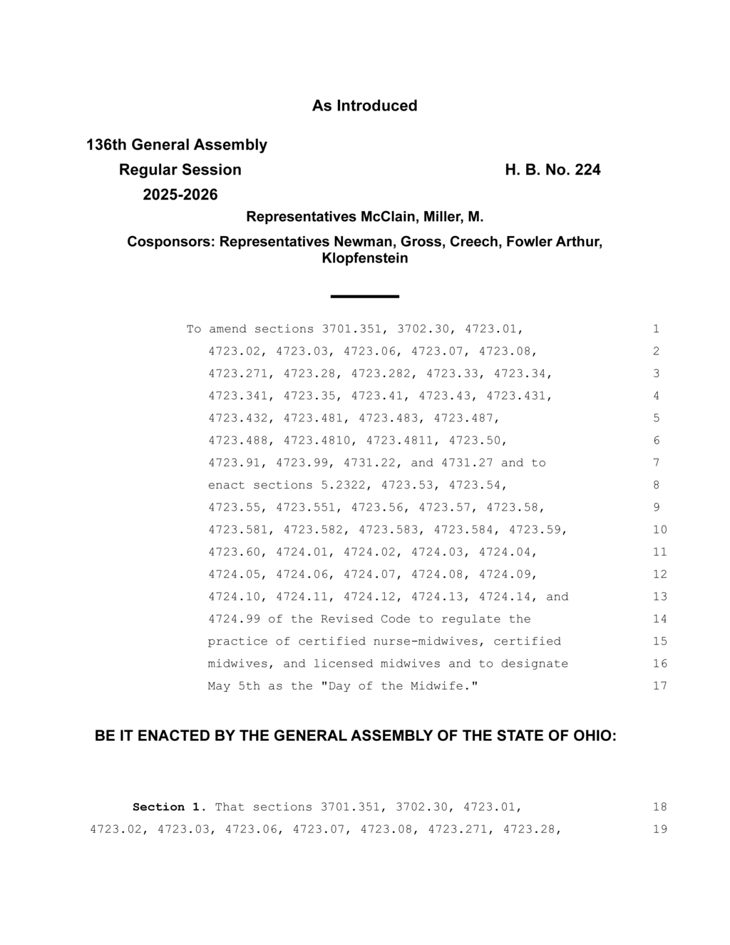 Ohio Department of Commerce sets new midwifery regulations for home births